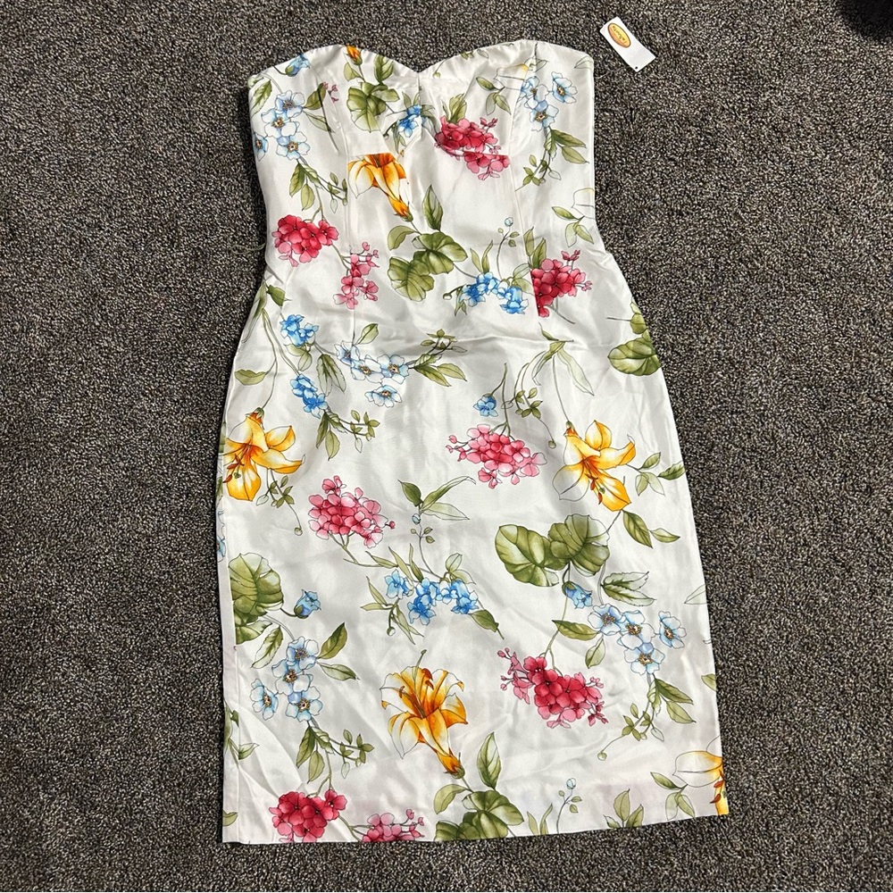 Vintage Talbots pure silk deadstock floral strapless cocktail dress engagement 4